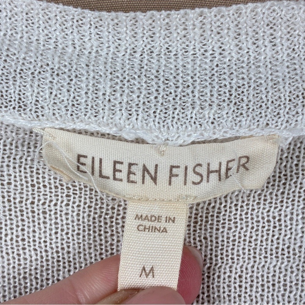 Eileen Fisher Womens Cardigan M Linen White Coastal Minimalist Layering Sweater - Picture 8 of 11